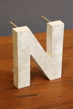 Vintage Cast Metal Letter N wall hanger sign initial white old plaque 6" TALL