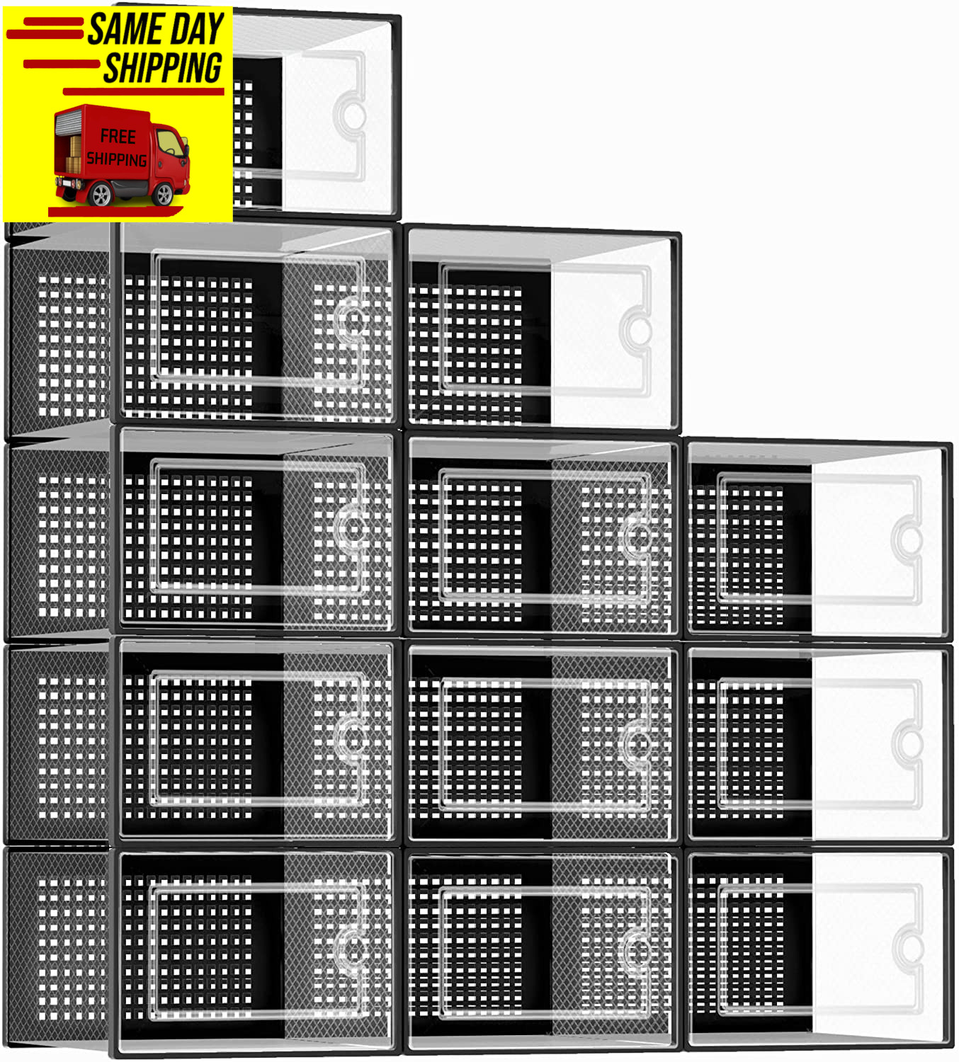Kuject X-Large Shoe Storage Boxes Organizers for Closet 12 Pack, Fit Size 11,Cle