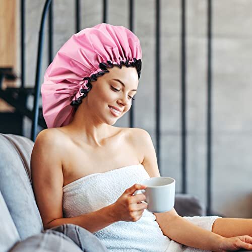 4 Pieces Jumbo Shower Cap Extra Large Shower Cap Double Layer Waterproof Shower - Picture 4 of 7