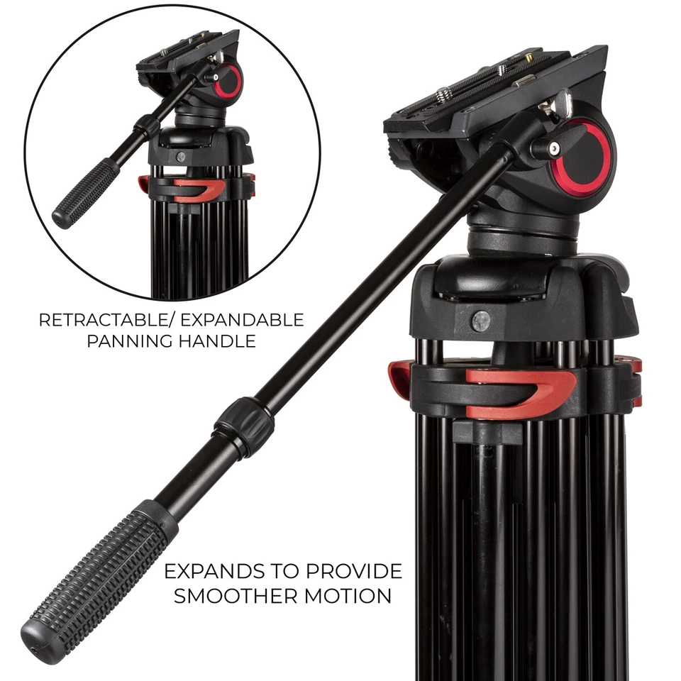 Portable Video Camera 72-inch 180cm 90 Degree Pivot Head Fluid Pan Tilt Tripod - Image 4 of 4