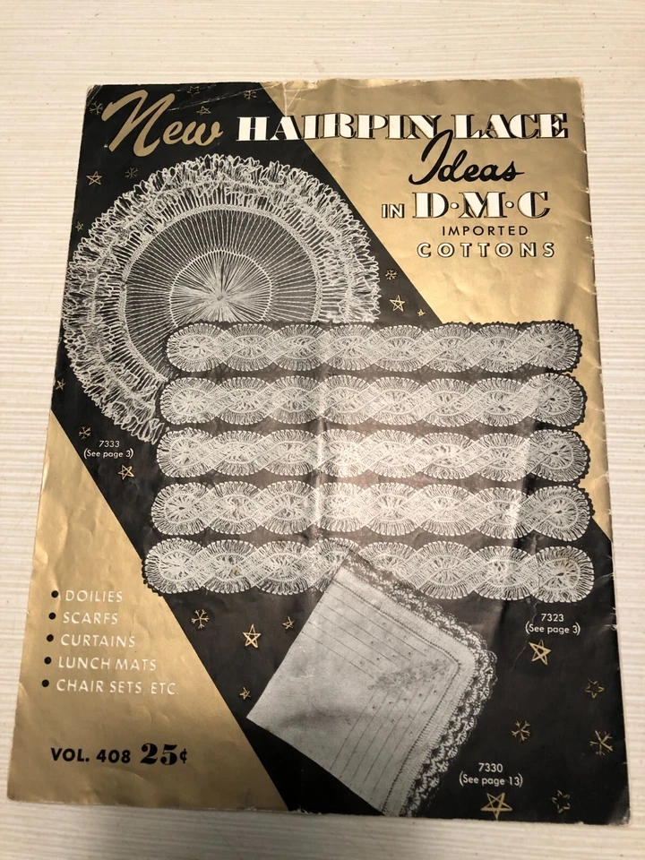 New Hairpin Lace Ideas D.M.C Crochet Magazine Doilies Scarfs 1954 Vol. 408 Vtg - Image 2 of 4