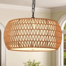 Boho Chandeliers for Dining Room,Rattan Chandeliers with Fabric Shade,Farmhouse 