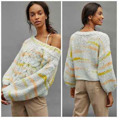 NWT Anthropologie Jojo Cableknit Chunky Rainbow Alpaca Sweater