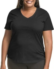 Hanes Just My Size Women's Plus-Size Short Sleeve V-neck T-shirt, Black, 4X