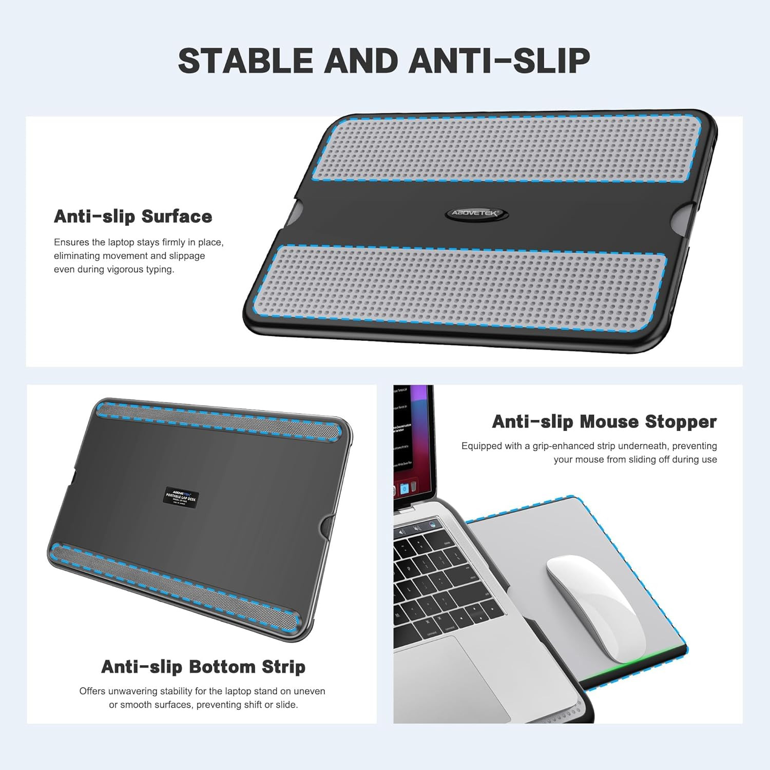 Portable Laptop Lap Desk W/ Retractable Left/Right Mouse Pad Tray, Non-Slip Heat