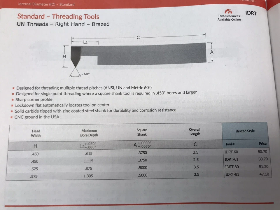 1 pc.  IDRT-60 MICRO 100 STD RH THREADING TOOL. USA (loc Stk) - Image 3 of 3