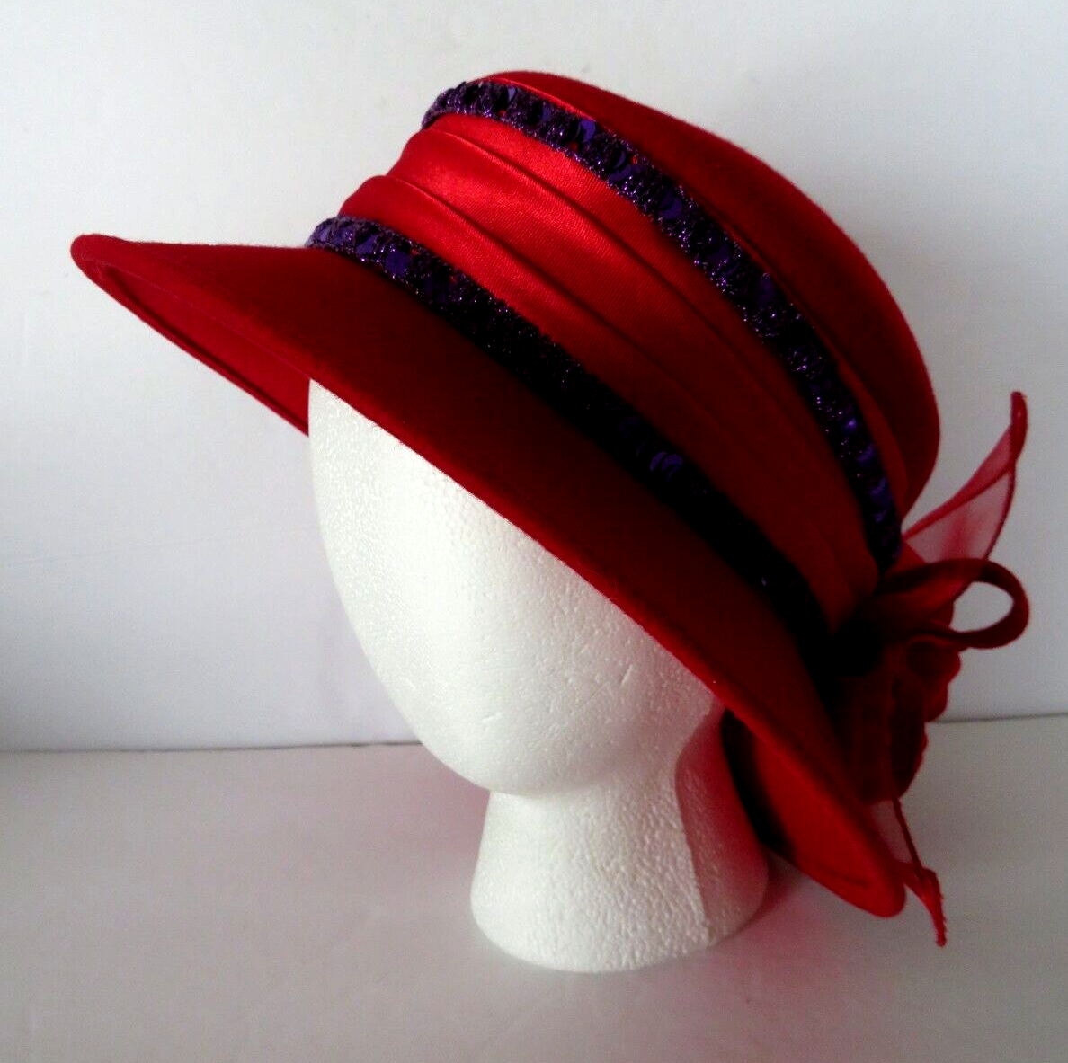 Dress Hats Red Wool Felt Hat Red Wool Felt Beaded Fascinator Hats Cocktail  Wedding Dress Millinery, image size:1188x1183