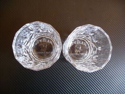 2pc Jim Beam Double Oak whiskey glasses used rare bourbon beautiful advertising