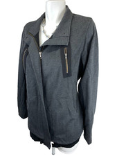 Cabi Moto Airy Vented Jacket Womens M Gray Belted Pockets Full Zip Style 3184