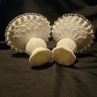 Vintage Fenton Silver Crest Spanish Lace Milk Glass Candlesticks Pair EUC