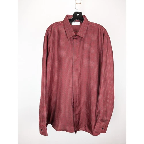 SAINT LAURENT (YSL) Camicia Saint Laurent Paris in twill di seta stampata colore rosso nuova con etichetta 43