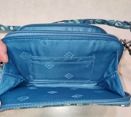 Vera Bradley Sloth Wallet Crossbody Wristlet Removable Straps RFID Teal Blue 7x4 - Picture 6 of 13