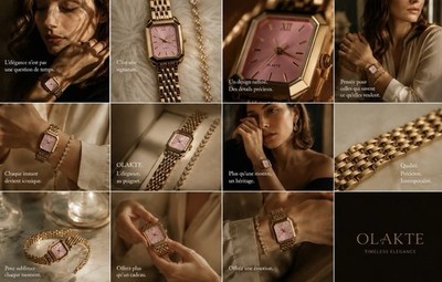Elegante Damenuhr Quarz. Goldarmband und rosa Zifferblatt, Herzarmband