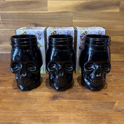 Dead Mans Fingers Skull Head Spiced Rum Glass 3/4 Pint Black x3 Boxed New