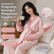 🌸 Maternity & Nursing Pajama Set – Soft Cotton Breastfeeding Loungewear