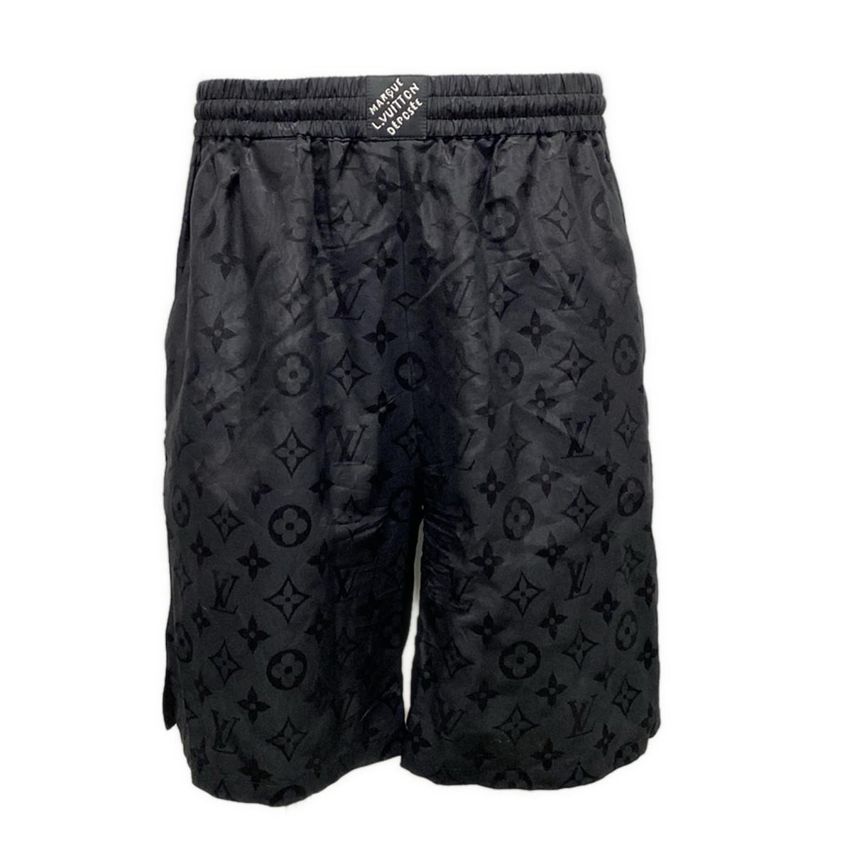 Auth LOUIS VUITTON Monogram moiré jacquard silk shorts Black White