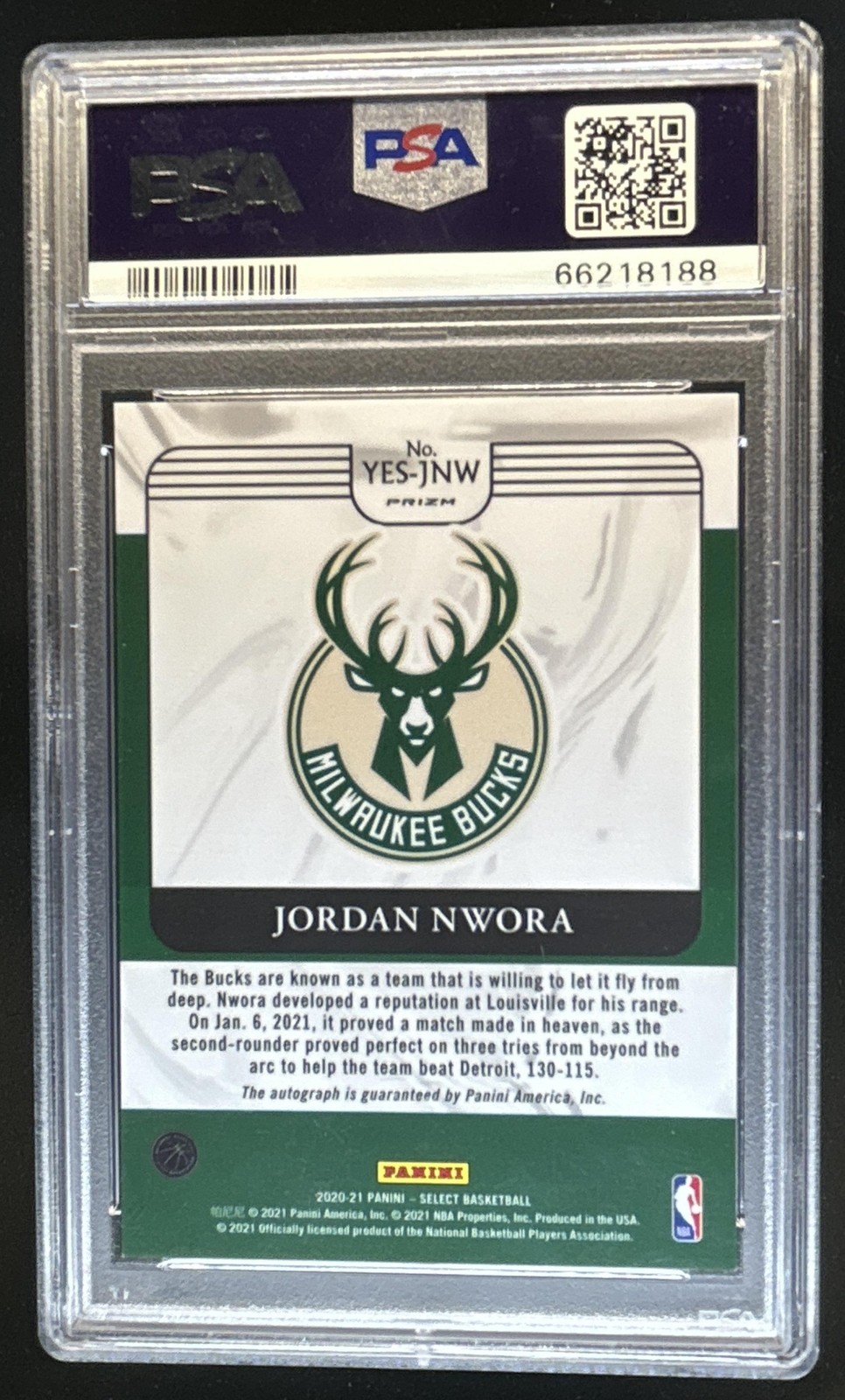 2020-21 Select Jordan Nwora Youth Explosion Signatures RC Auto #YES-JNW PSA 10 view 2