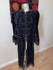 Antique Victorian Black Velvet Embroidered Fringe Cape Jacket Puff Sleeves