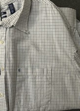 IZOD Men's Button Down Dress Shirt Blue White Plaid Checkered Long Sleeve 3XLT