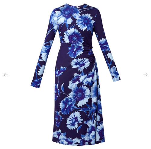 ERDEM LONG SLEEVE DRAPED MIDI DRESS- FLORAL INDEGO SZ 4-NWT