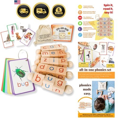 Spin-and-Read Montessori Phonetic Reading Blocks with CVC Phonics Flashcards ...