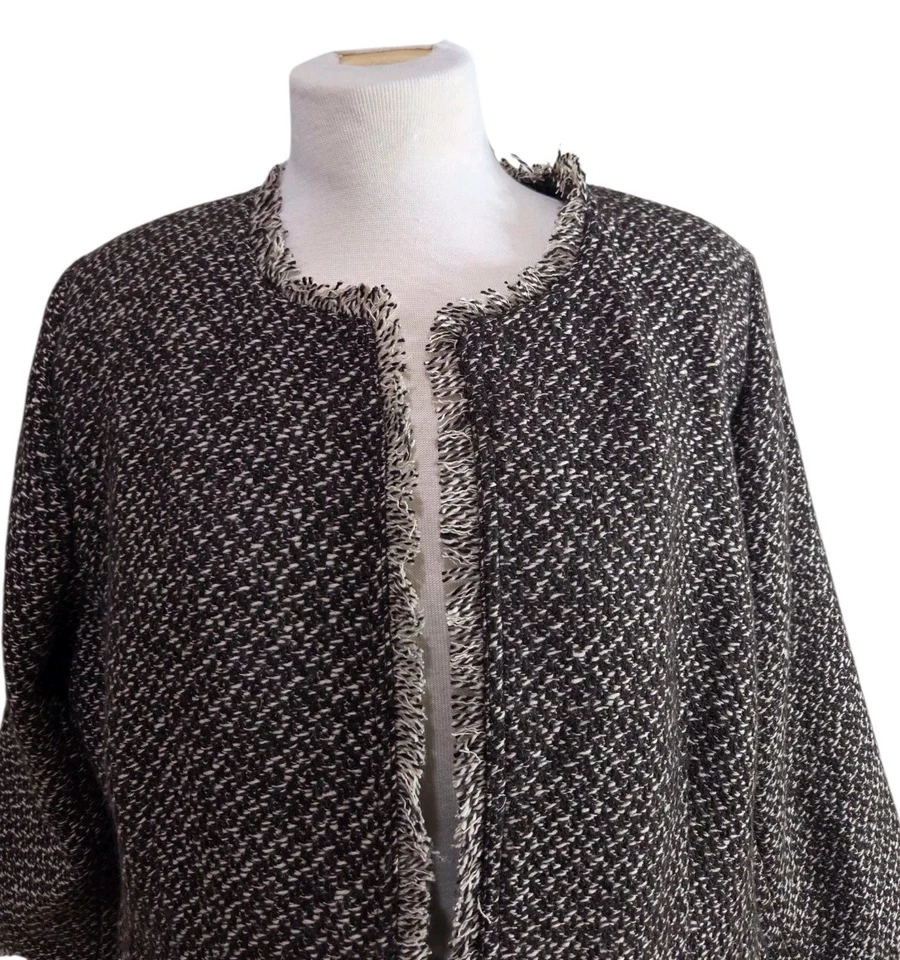 Blazer Joan Rivers Tweed Boucle Chaqueta de Carrera con Flecos Frente Abierto Forrado Talla 16 Foto 2 de 4