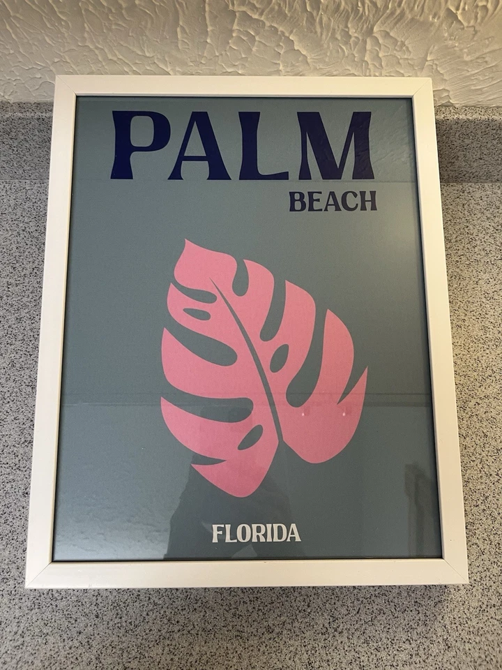 棕榈滩佛罗里达带框墙艺术粉叶现代沿海装饰 13x16 — 第 2/4 张图片