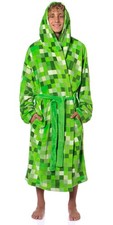 Image of Minecraft Men's Pixelated Creeper Soft Fleece Hooded Bathrobe