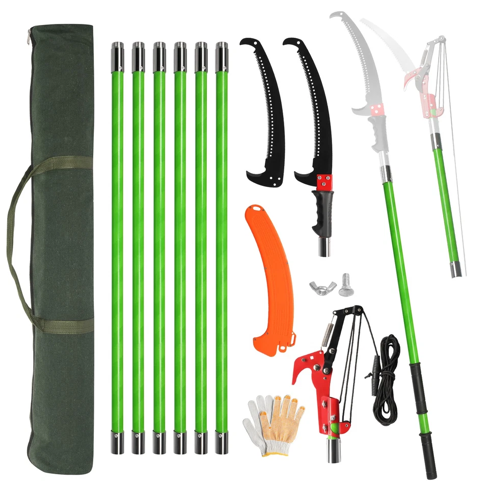 26FT Manual Pole Saw Tree Trimmers Long Handle Pruner Set with portable bag
