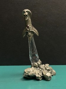 CCI Comstock Pewter Excalibur Crystal Prism Jeweled Skull Sword Stone Figurine