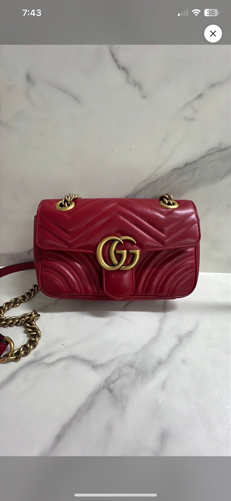 Gucci GG Marmont Quilted Leather Crossbody Shoulder Bag Red