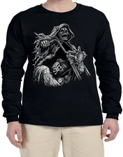 Grim Reaper on Bike Halloween  Graphic Design Long arm Shirts Men's Long Sleeve