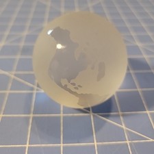 Vtg Globe Earth World Continents Etched Frosted Clear Glass Ball 3" Paperweight