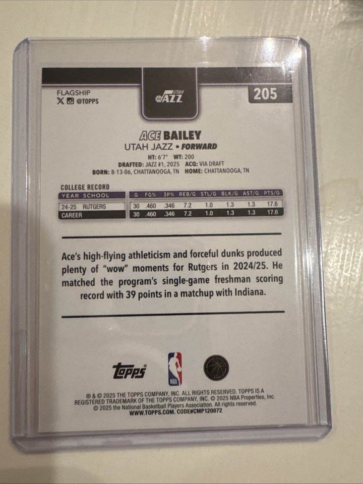 2025 26 Topps Basketball Ace Bailey RC Rookie Base Jazz eBay