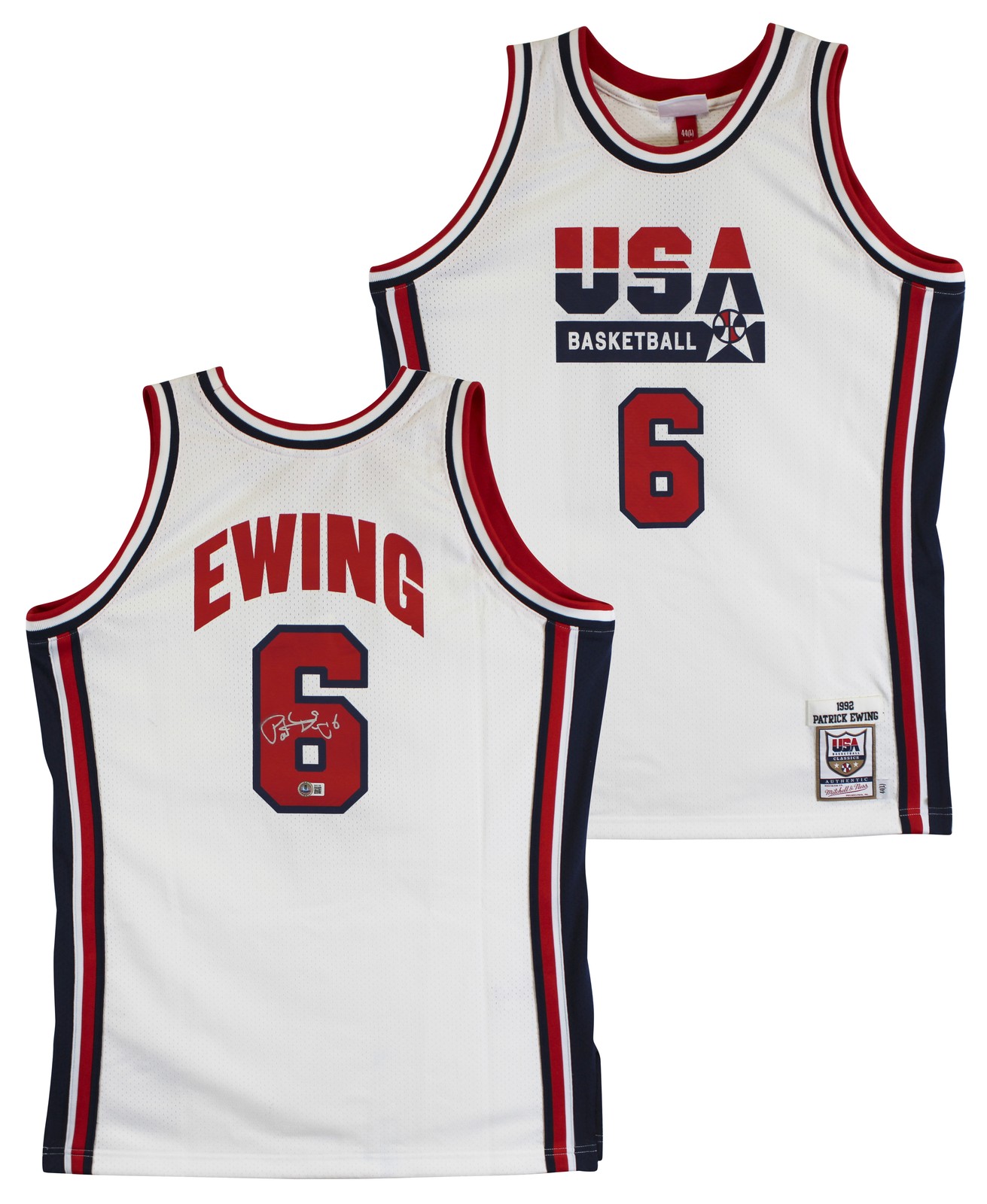 Patrick Ewing Autographed Signed New York Knicks Knicks White M&N 1992 USA Authentic Jersey BAS #BV01199 