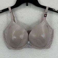 Victoria's Secret Dream Angels Push Up Bra 32DD Beige Silver Lace Detail
