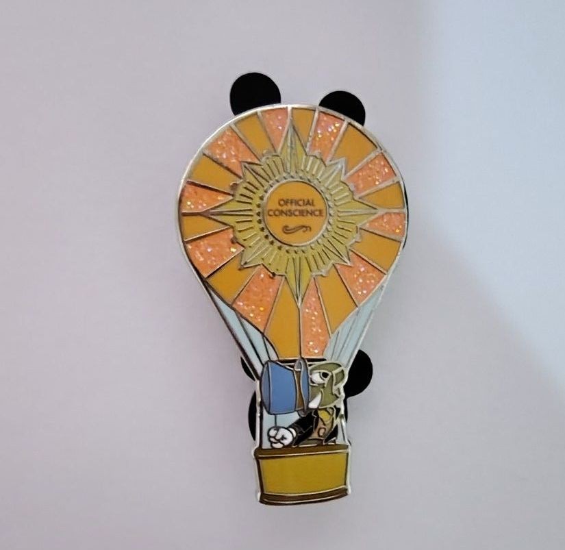 Disney Pinocchio Balloon Pin Badge Jiminy Cricket Glitter Collectible Japan