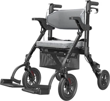 Transport-Wheelchair-Lightweight-Foldable, 2 in 1 Rolling Walker Chair-Used