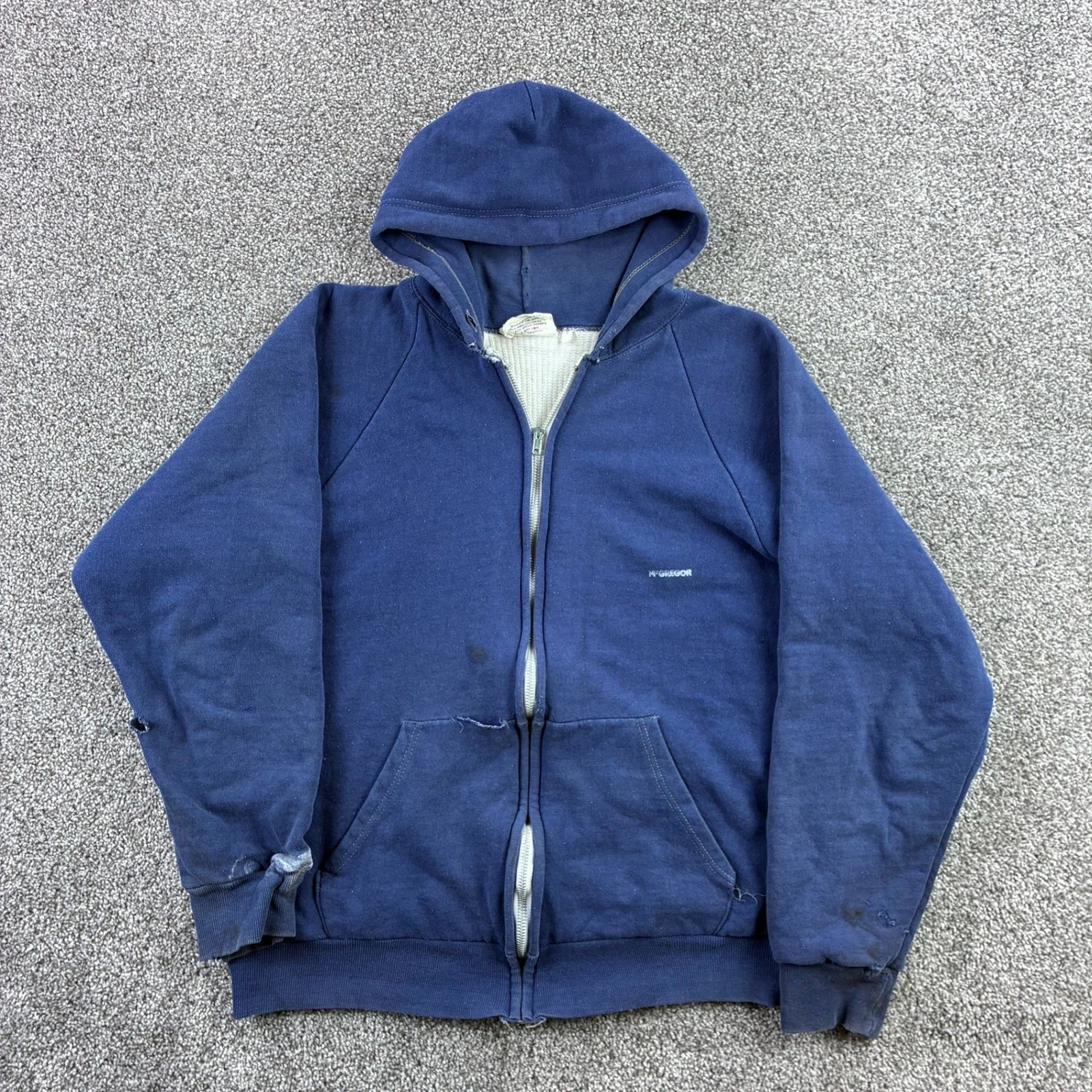 Vintage McGregor Hoodie Mens Large Blue Thermal Lined Zip Tri-Blend Sweatshirt