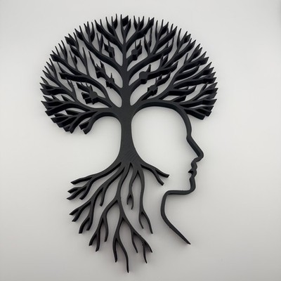 Tree of Life Head Silhouette Wall Art | Mind Brain Roots Psychology Decor 15''