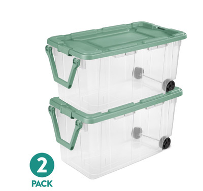 Sterilite 160 Qt Wheeled Storage Bin Clear Latching Lid 2 Pack New