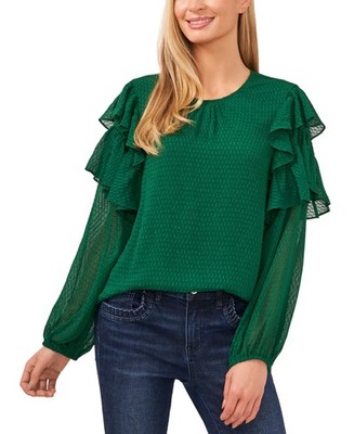 CeCe Women's Green Ruffled Blouse XL NWT