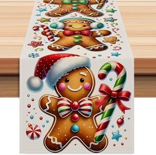 2 Pack Gingerbread Man Merry Christmas Table Runner, Winter Xmas Holiday Kitchen