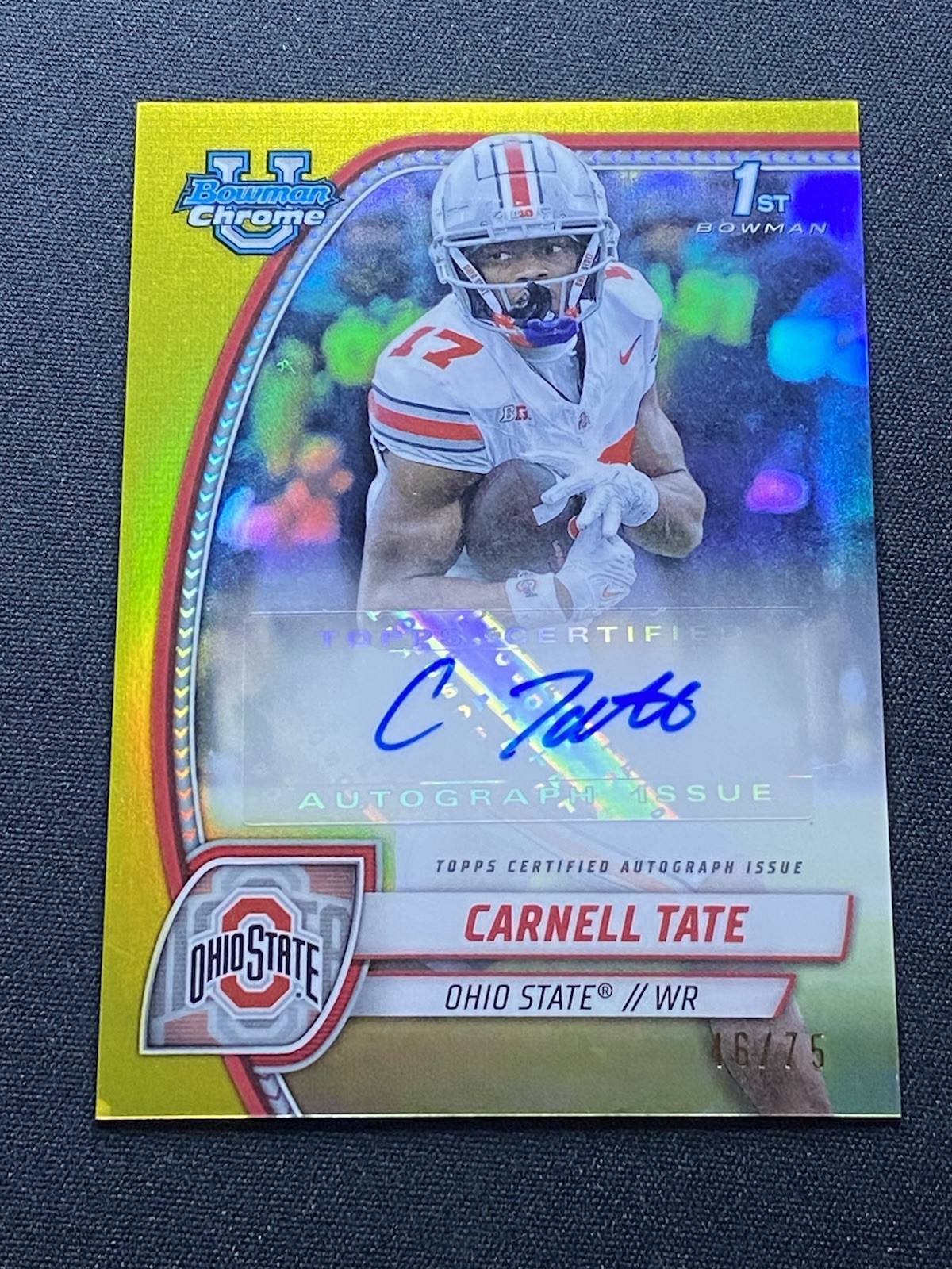 2024 Bowman Chrome University Carnell Tate Prospect Auto Yellow Refractor /75