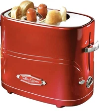 NOSTALGIA  Pop-Up 2 slot Hot Dog Toaster in Metallic Retro Red color