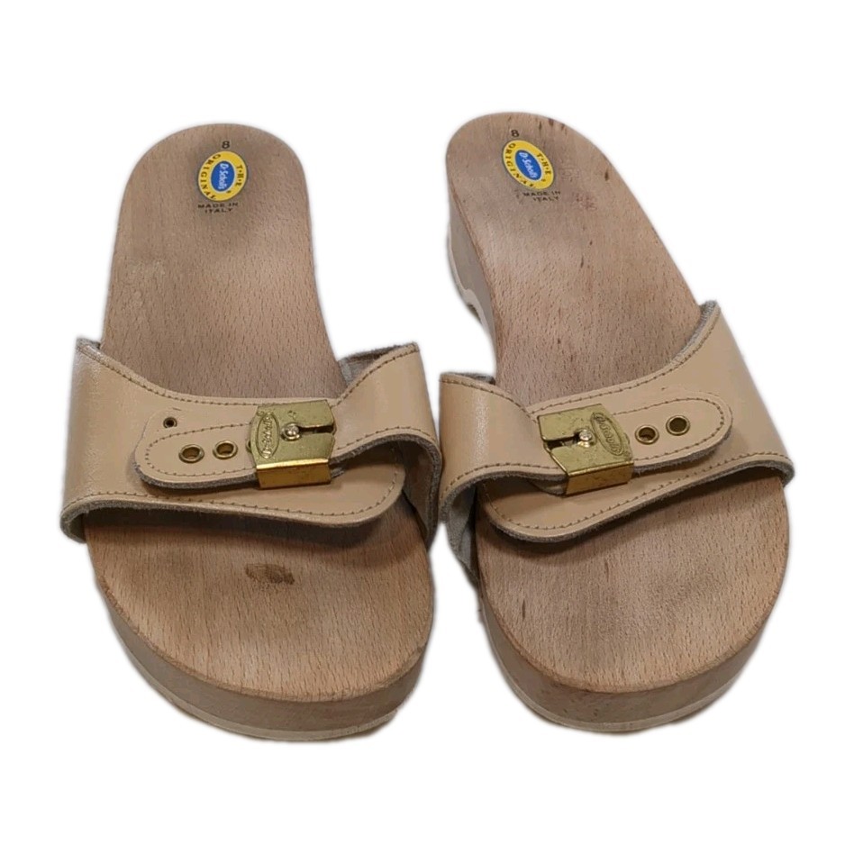 Scholl's Bone Leather Wooden Sole Exercise Sandals sz Made