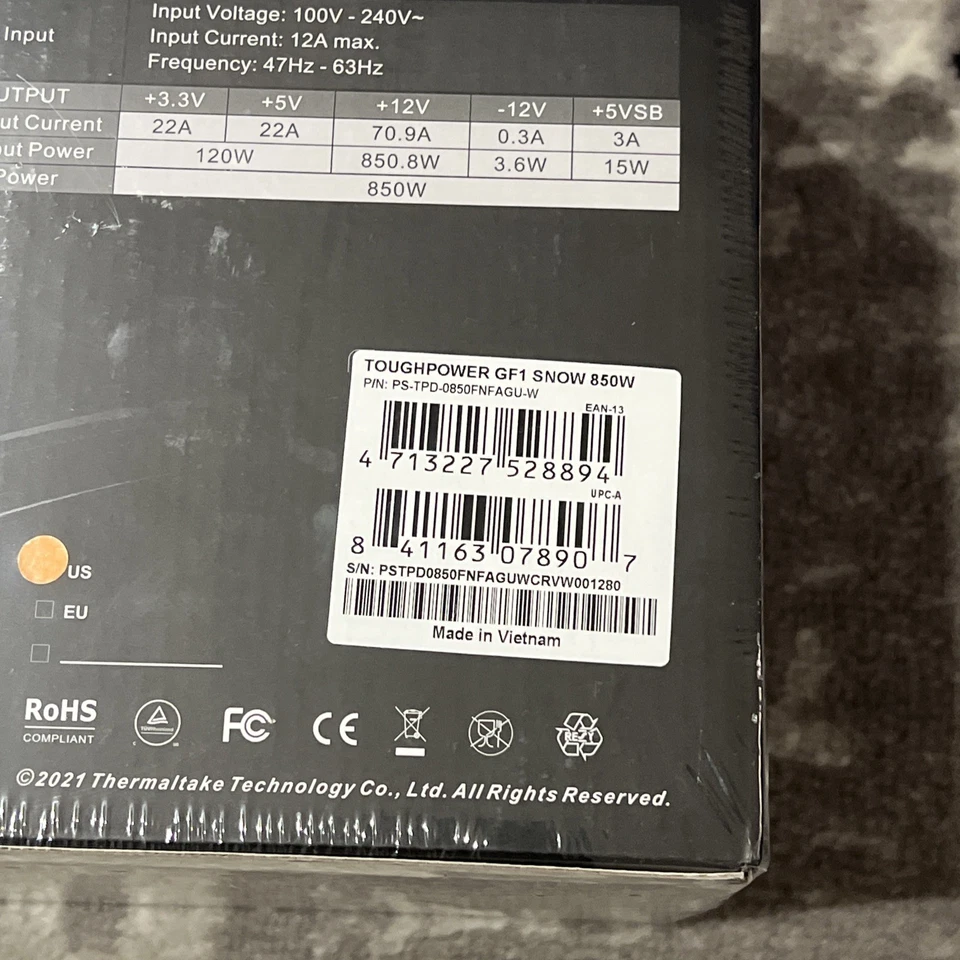 Thermaltake Toughpower GF1 Snow 850W Modular Ultra Quiet Power Supply SEALED - Image 4 of 4