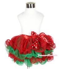 XMAS Baby Girl Hot Red Kelly Green Petal Pettiskirt with Red White Dot Bow NB-8Y