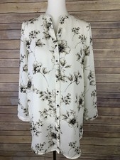 Como Vintage XS Floral Tunic Shirt Dress Button Down Long Sleeve
