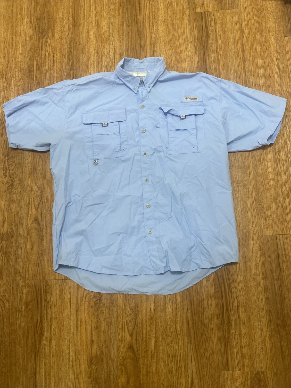Columbia PFG Mens L Shirt Powder Blue Button-Down S/S Vented Outdoor Fishing EUC